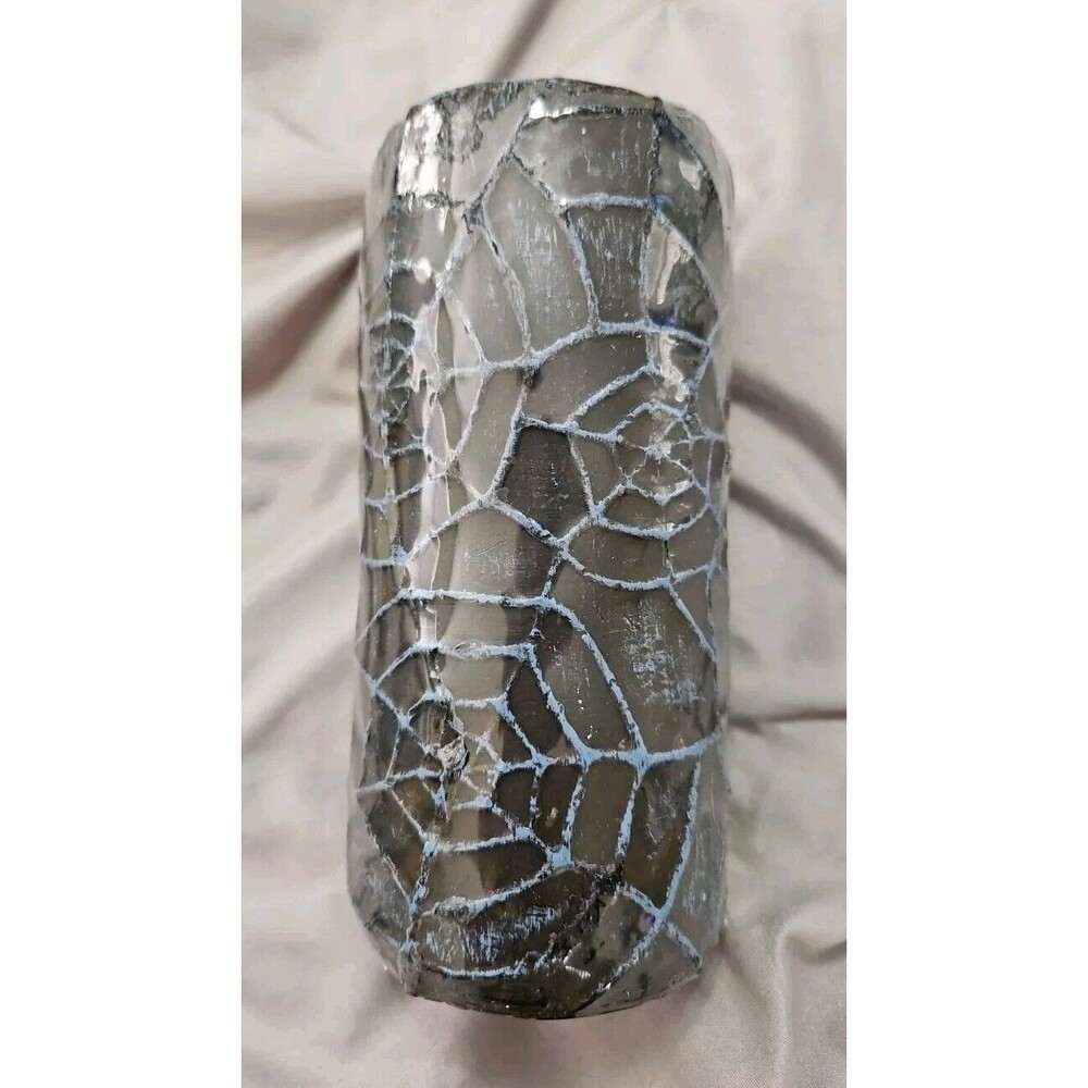 NEW Black & Blue Halloween 3D Raised Spider Web Pillar Candle 6in X 3in